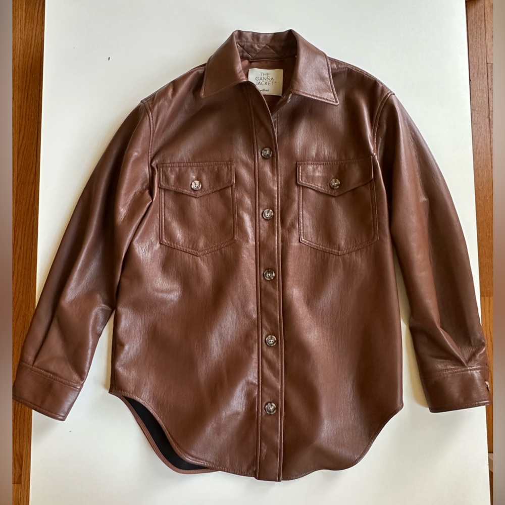 Aritzia Ganna Faux Leather Brown Shirt Jacket, Size XS